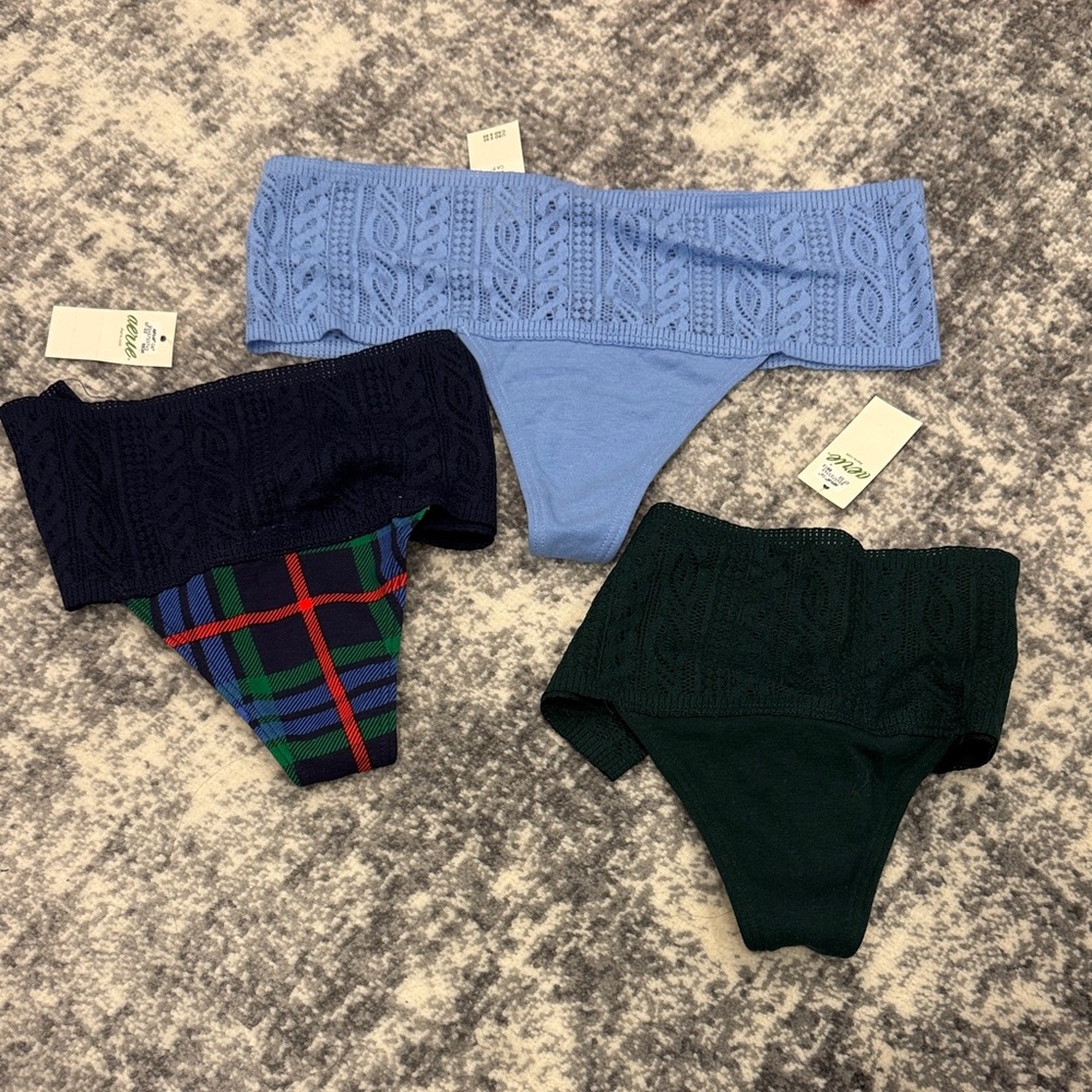 Aerie Blue, Navy, and Green Panties Set